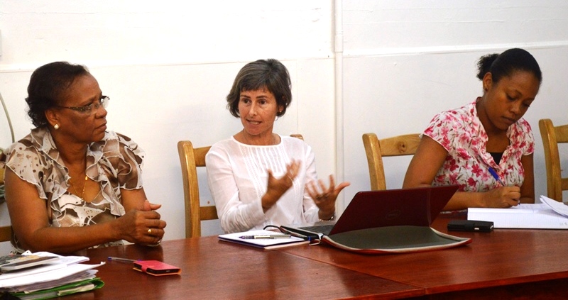 Photo 2 World Bank consultant Adrienne Shall (centre) along with education principal secretary Merida Delcy (left) and Ms Croisée (right) from the Ministry of Finance during one of the PPBB working sessions